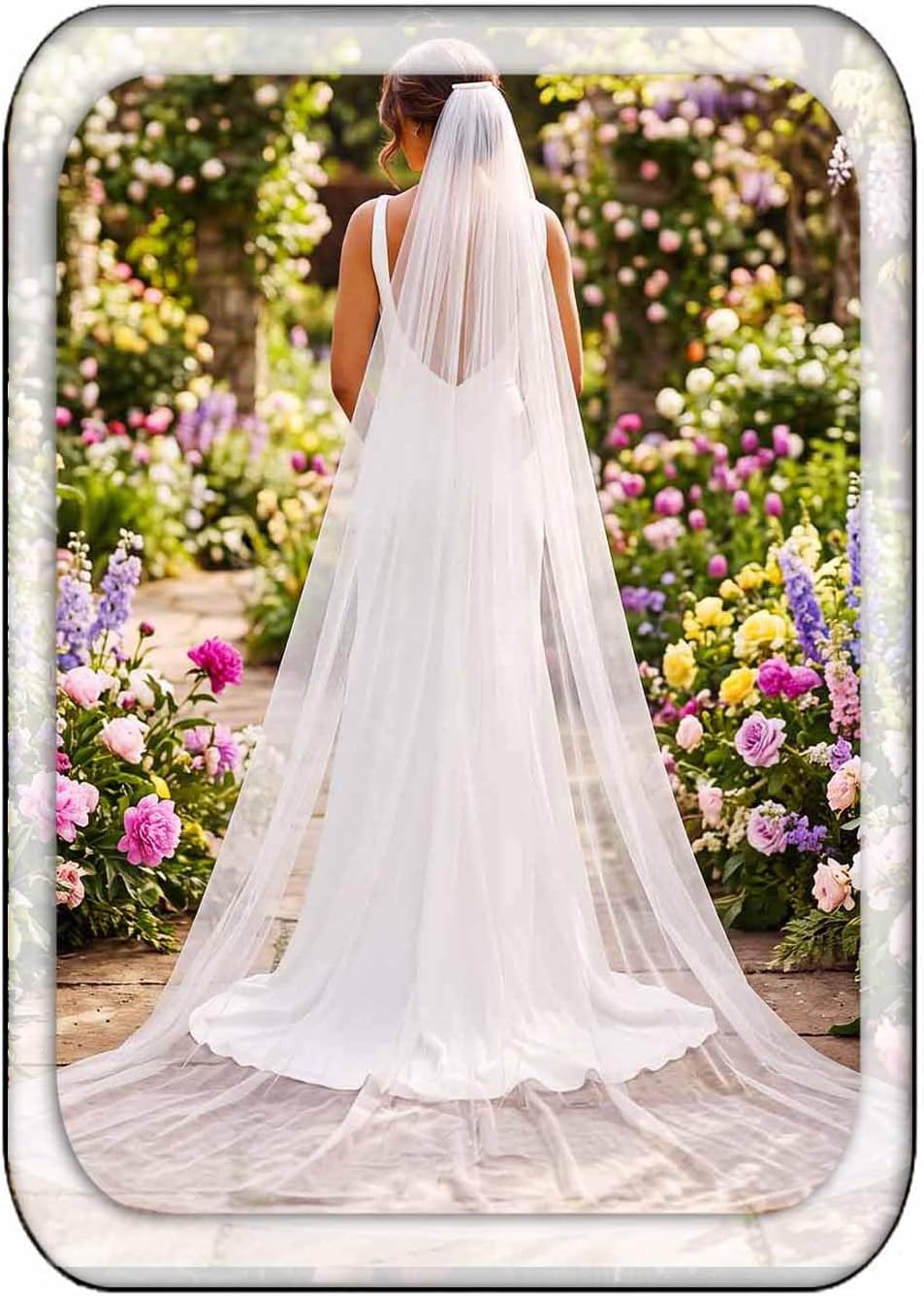 Long Ivory Chapel Length Wedding Veil Bridal Veils for Brides | Cathedral 1 Tier Bride Tulle Hair Accessories for Women