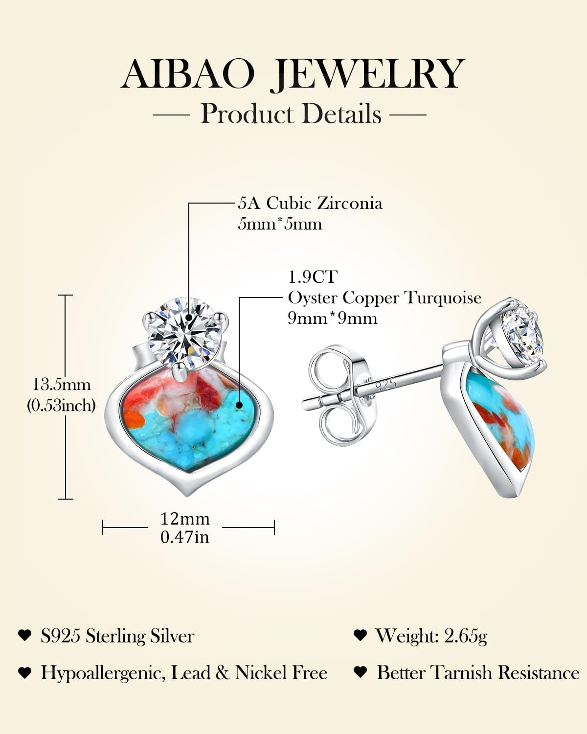 AIBAO Sterling Silver Turquoise/Malachite/Pearl Stud Earrings for Women Natural Gemstone Flower Post Earrings Bohemian Jewelry Gift for Anniversary Christmas Valentines - Image 5