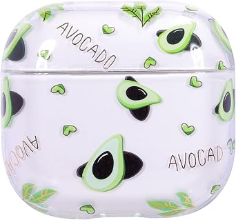 AKABEILA Compatible with Case Apple AirPods 4, Cute Patterns Hard PC Custom Designer Case Clear Shockproof [Front LED Visible] Anti-Fall Full Protector Avocado