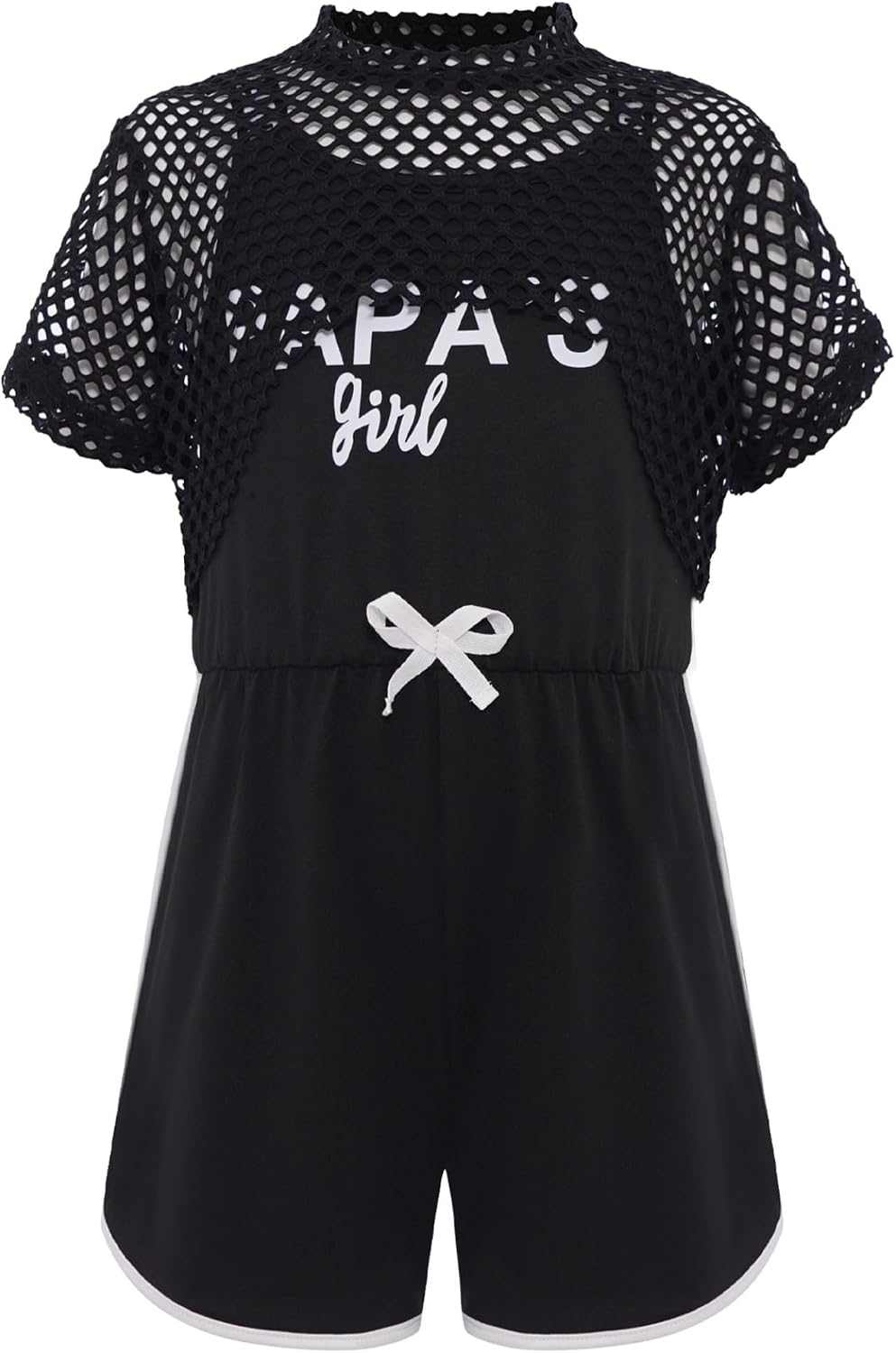 Yhong Kids Girls Casual Overalls with Mesh Fishnet Crop Top for Jazz Hip Hop Dance Street Dancewear Black 6-7 Years