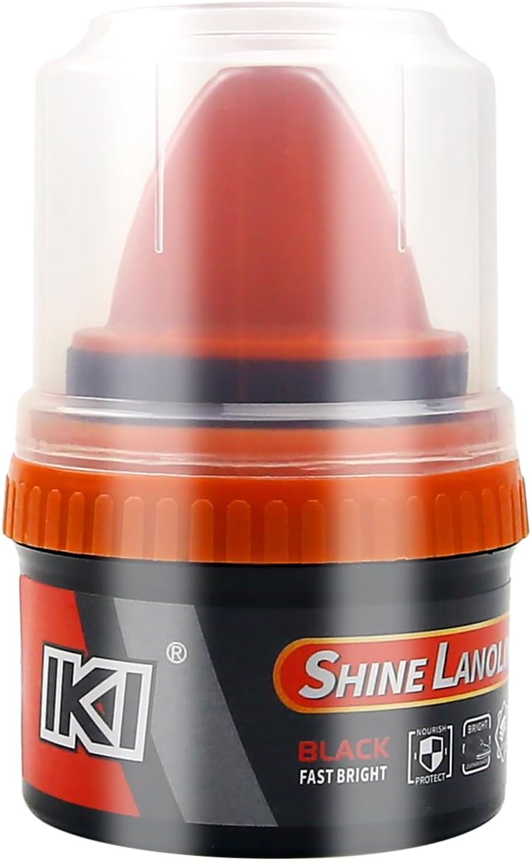 IKI Black Shoe Polish with Sponge Applicator - 1.76oz Leather Conditioner for Shoes, Bags & Furniture - Enriched with Lanolin