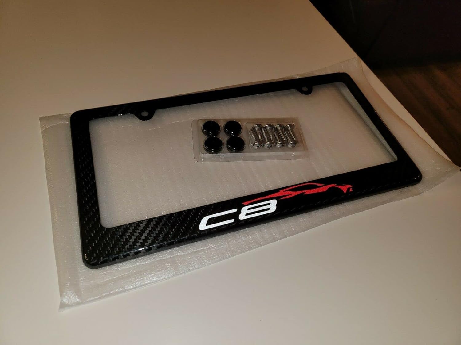 Corvette C8 Carbon Fiber License Plate Frame Stingray Black 100% Real Carbon