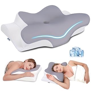 Cervical Neck Pillow, Memory Foam Pillows for Neck & Shoulder Pain Relief, 2 Heights Ergonomic Pillow with Breathable Ice Silk Cover, Neck Support Pillow for Stomach Sleepers Grey - Amazon product rated Grade A