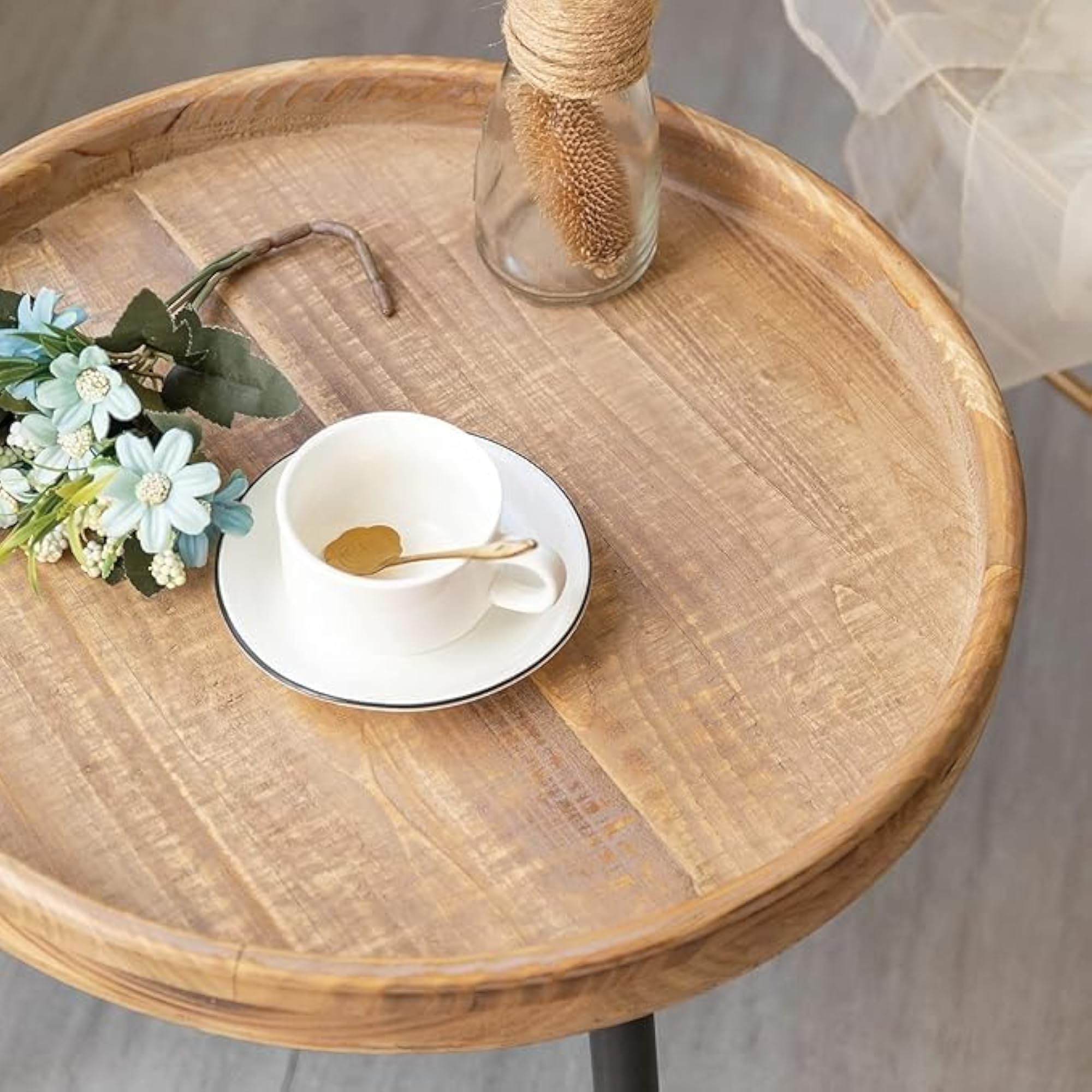 Desktop Round Wooden Side Table for Indoor & Outdoor Use