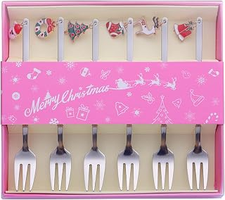 Juego de 6 piezas de adornos de Navidad, tenedores de frutas de acero inoxidable, púas de alimentos para fiestas de festivales de Navidad