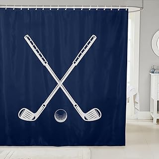 Erosebridal Golf Bathroom Accessories for Boys Girls Kids Golf Shower Curtain,Golf Balls Clubs Sports Shower Curtains,Navy Blue and White Ball Games Bathroom Curtains Sports Bathroom Decor 72" Wx72 L