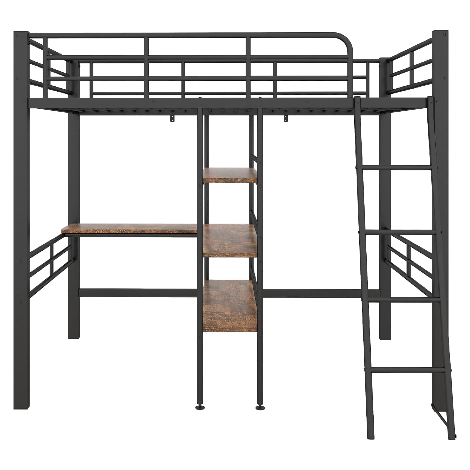 PUGSDRLY Lit Mezzanine Enfant 90x200cm Bureau Étagères, Cadre Fer Hauteur Adolescent Noir