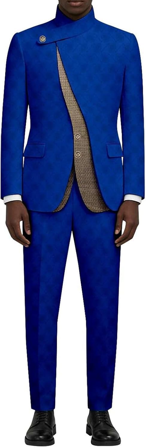 Ourmoon Men's African 2 Piece Set Dashiki Suit Shirt and Pant Slim Fit Formal Ethnic Suit Traditional Clothing Tracksuit