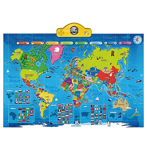 Interactive Talking World Map for Kids TG661 - Push, Learn and Discover Over 1000 Facts About Our World – Ideal Interactive Learning Toy Gift for Boys & Girls Aged 5,6,7,8,9,10 - by ThinkGizmos
