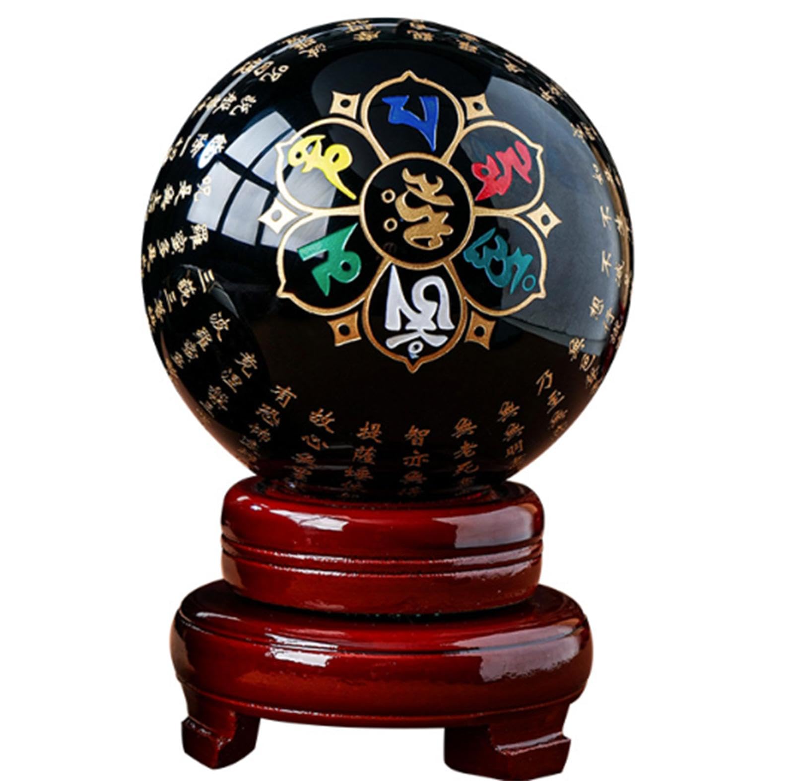 BHBHCPZGR Obsidian Crystal Balls Engraved Sphere with Stand Gemstone Ball Witchcraft Gifts Spiritual Room Desk Decor,15cm