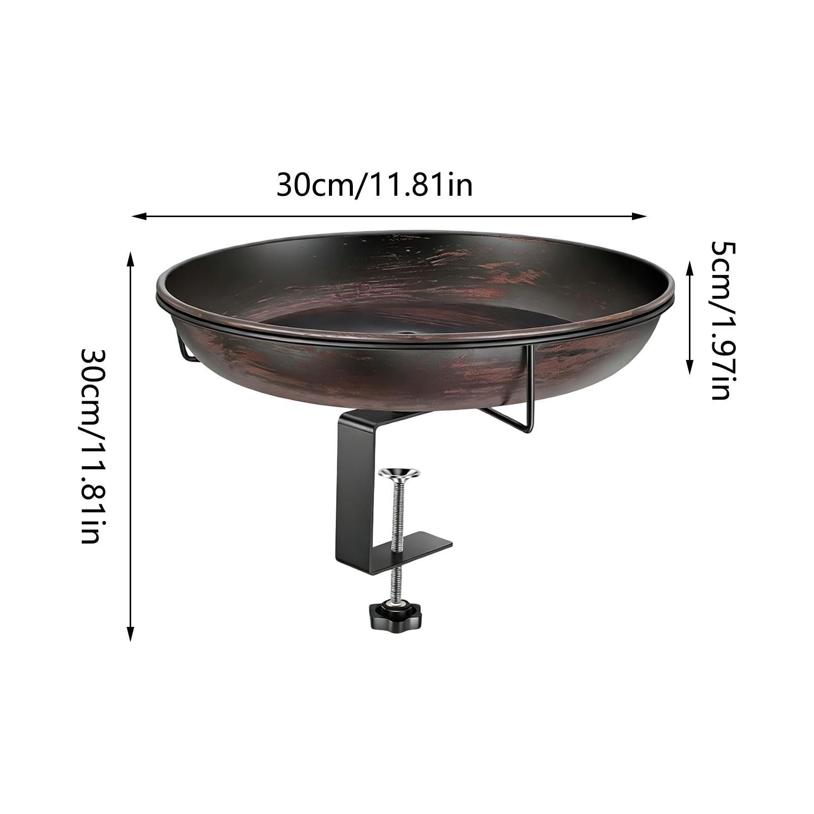 Bain d'oiseaux à montage sur rambarde avec mangeoire en métal à pince