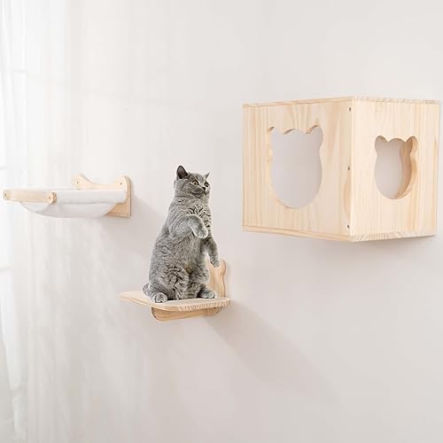 WONFUlity Estantes y perchas para gatos para pared hamaca para gatos montada en la pared y estante de escalada con puente de sisal para rascar y