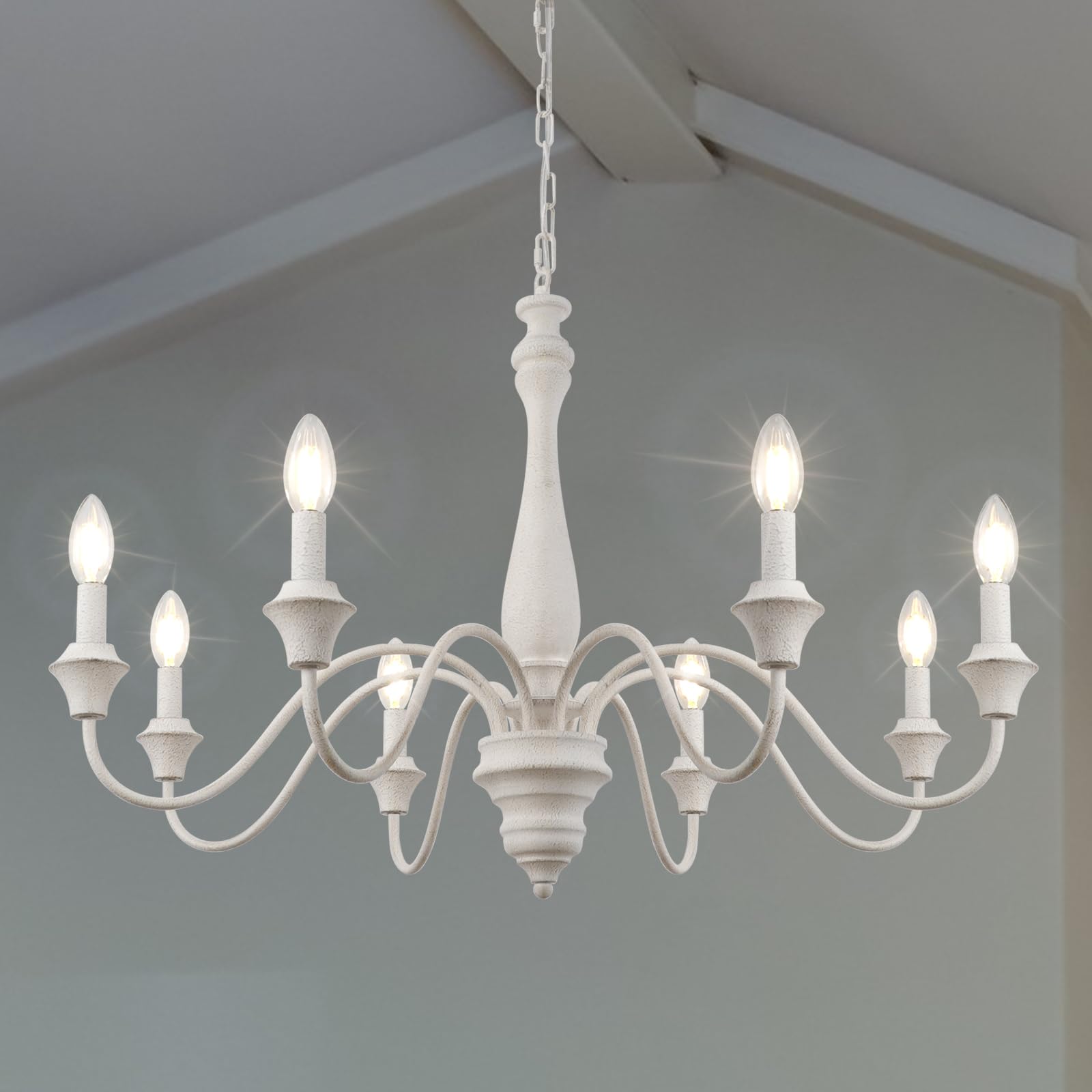Rustic Antique White Chandelier Wooden Farmhouse Chandelier 4 Lights