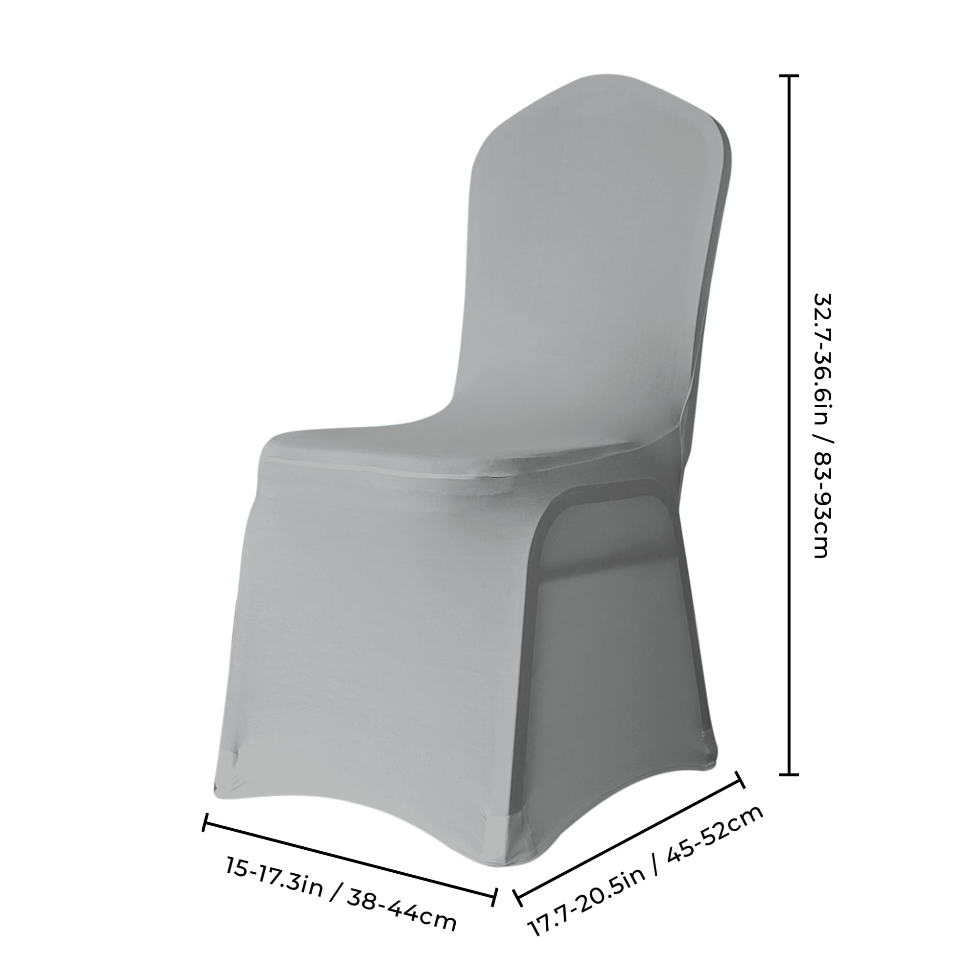WedDecor Silver Chair Cover Stretchable Spandex Front Flat Slipcovers for Weddings Decoration, Hotel, Conferences, Events, Restaurant, Birthday & Christmas Parties, 10pcs