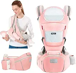Bolsa Canguru Ergonômico Bebê Mãe Premium 12 Posições 3 Em 1 cor Rosa