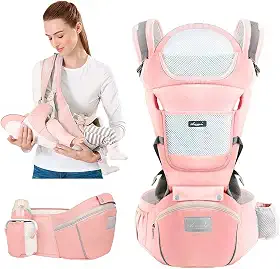 Bolsa Canguru Ergonômico Bebê Mãe Premium 12 Posições 3 Em 1 cor Rosa
