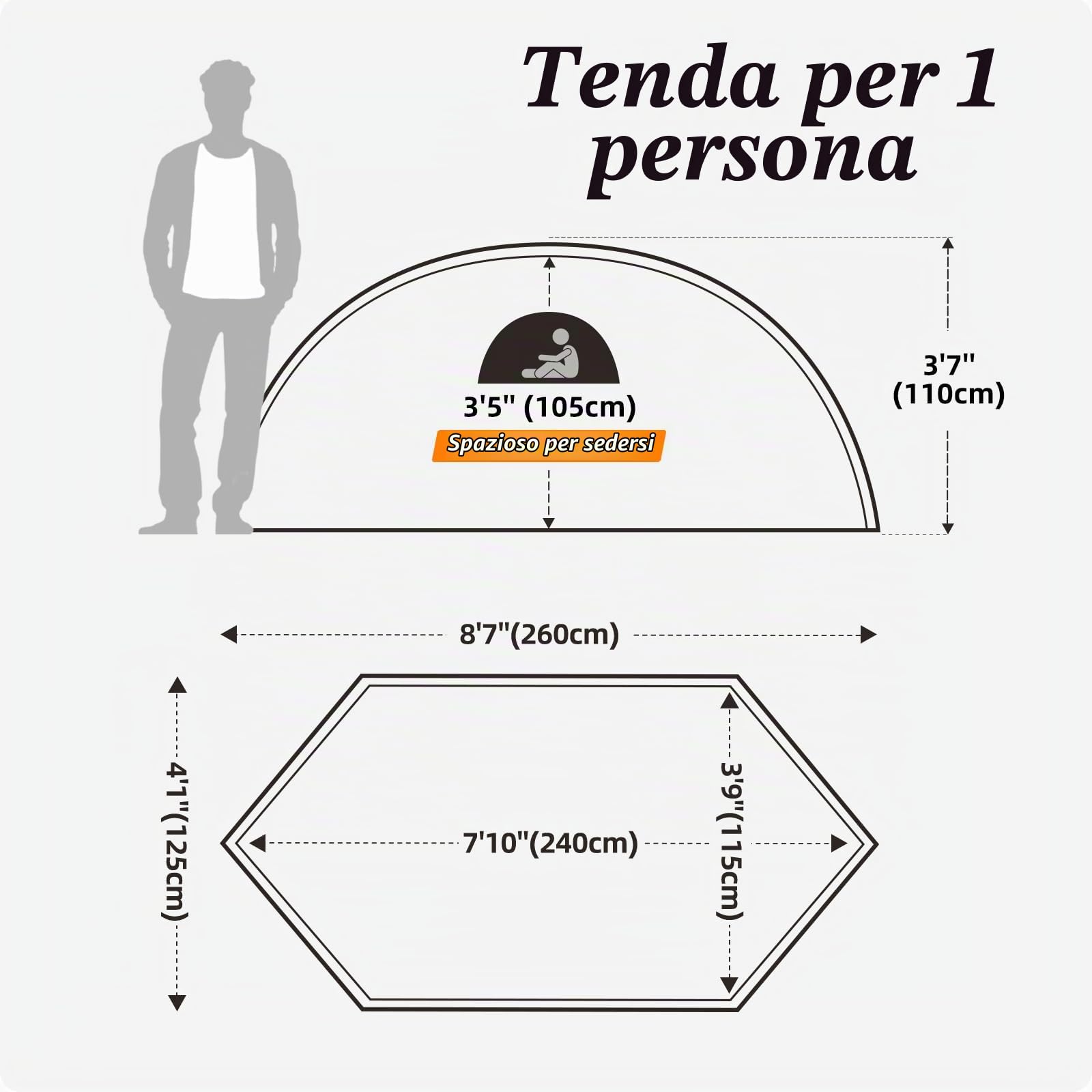 Tenda Campeggio, Tenda a Cupola per 1-2 Persone, Antivento e Impermeabile, Facile da Montare, Perfetta per Campeggio, Trekking, Escursioni con Zaino in Spalla e Alpinismo