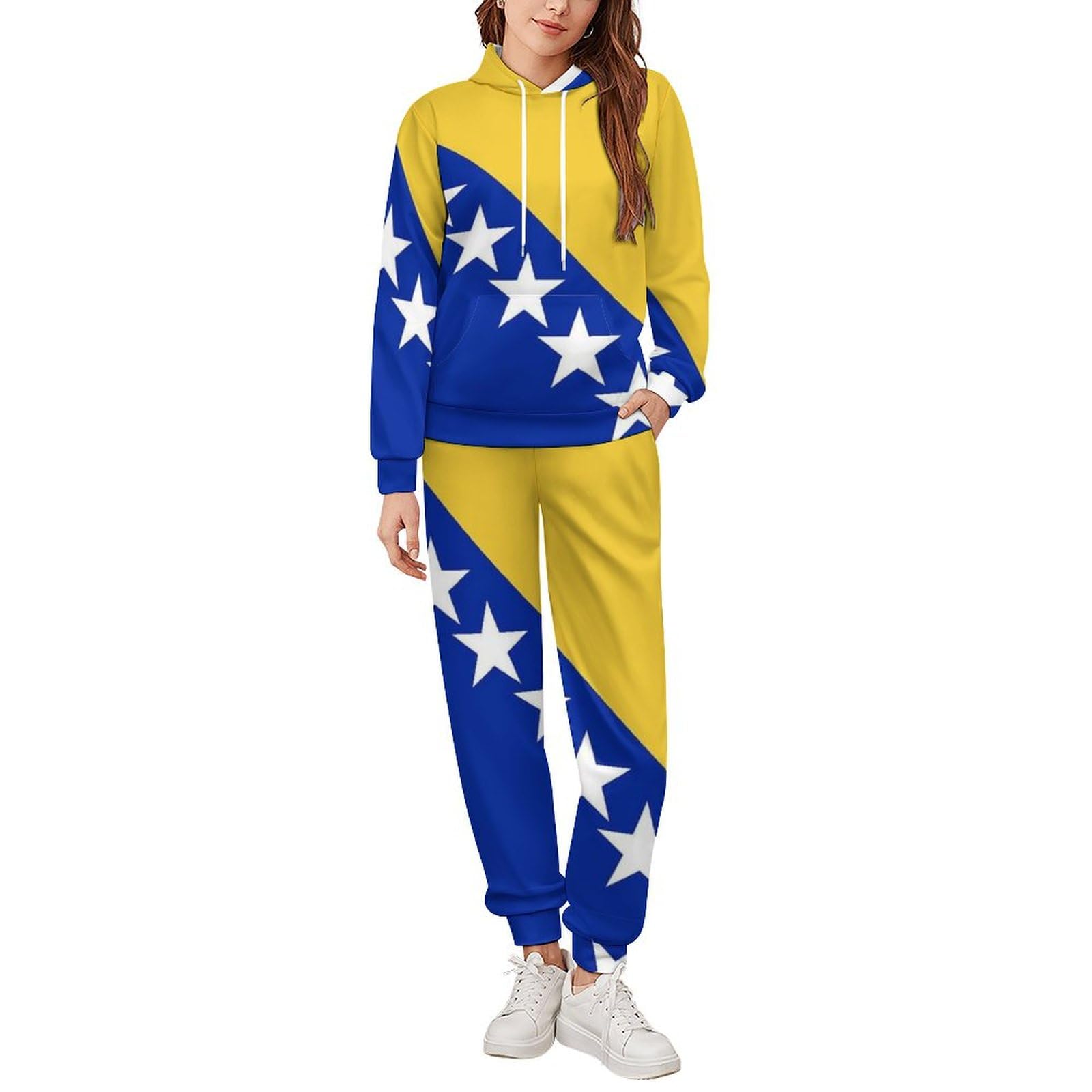 Tuta Da Uomo E Da Donna Set Completi Con Stampa Della Bandiera Della Bosnia Ed Erzegovina A Maniche Lunghe Con Cappuccio Due Pezzi Set Da Jogging Felpa E Pantaloni Della Tuta