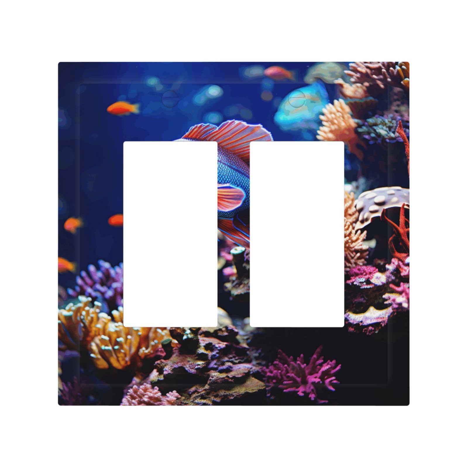 Decorator Double Toggle Light Switch Covers Coral Reef Fish Aquarium Wall Plate 2-Gang Mid Size 5" x 4.9" Double Toggle Switch Wallplate Decorative 2 Gang Wall Switch Plate Covers