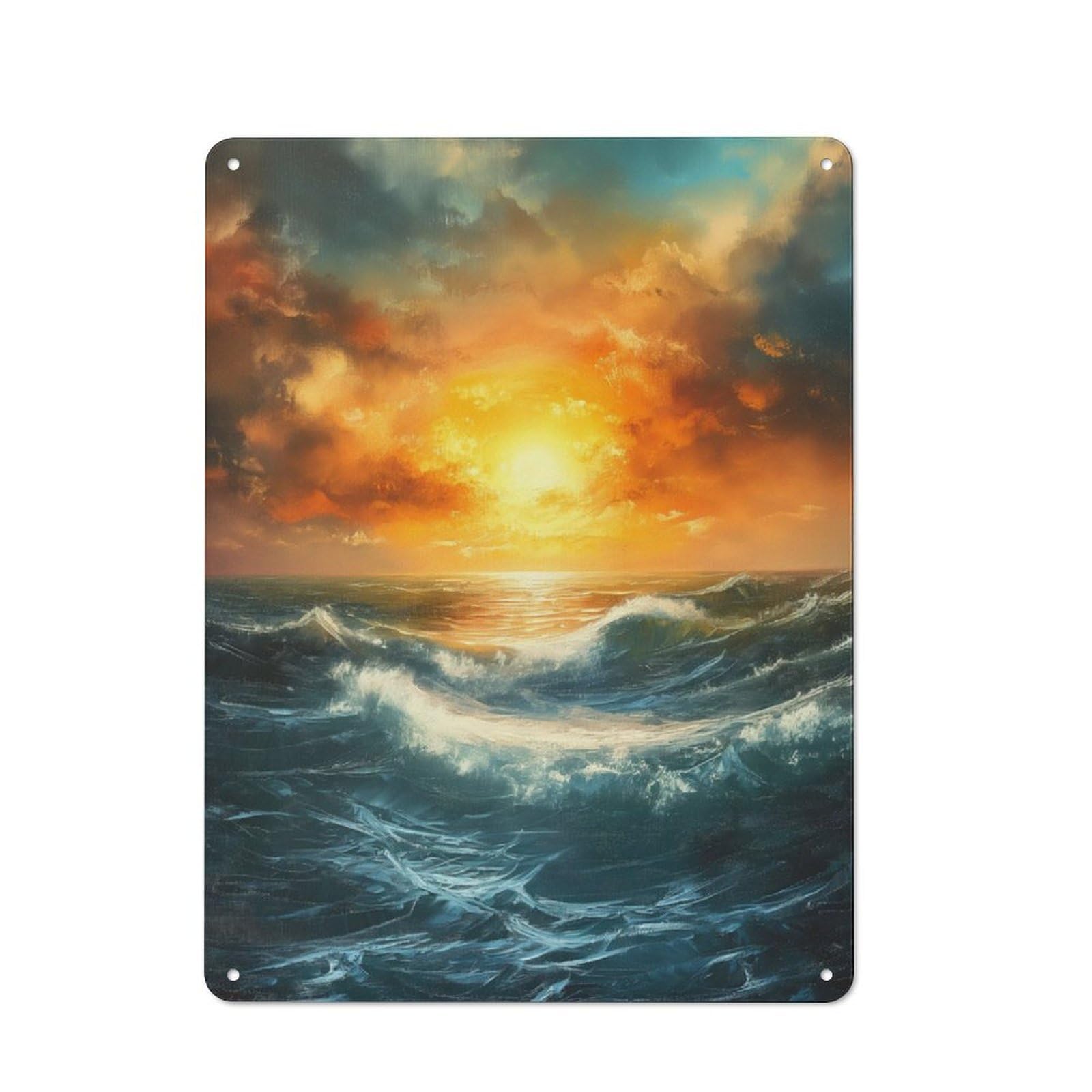Nostalgic Sunset Water Waves Ocean Metal Wall Sign 40x30cm, Bar Wall Plaque for Pub, Home Bar, Shed Or Man Cave