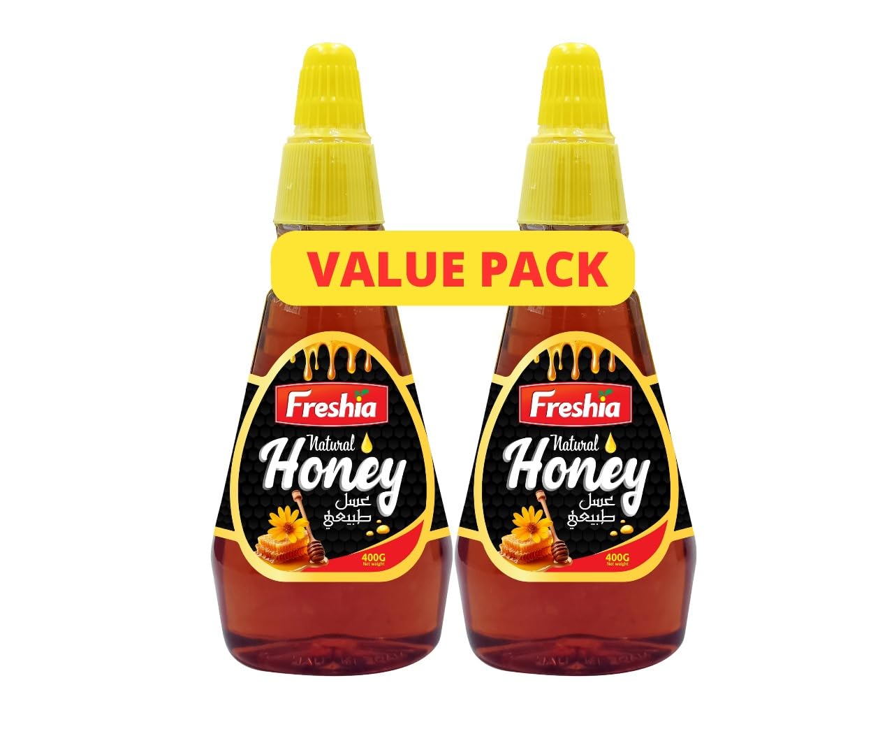 Freshia Natural Honey Squeeze Bottle, 400g x 2 Pack – Pure Honey, Convenient Squeeze Packaging
