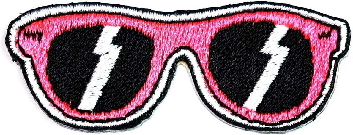 Umama Patch Set of 3 Black Pink Glasses Cartoon Applique Patch Lightning Sunglasses Embroidered Iron On or Sew On Patch Craft Clothing Decorative Repair image 3