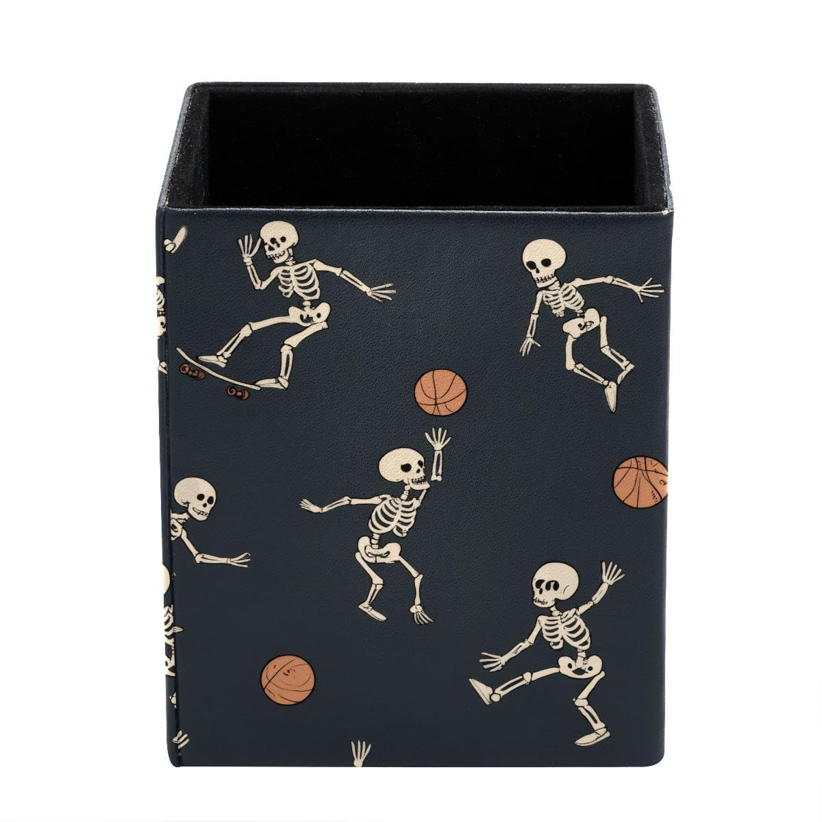HEOEH Basketball Skeleton Pen Holder Pen Pot, Square Pencil Cup for Desk