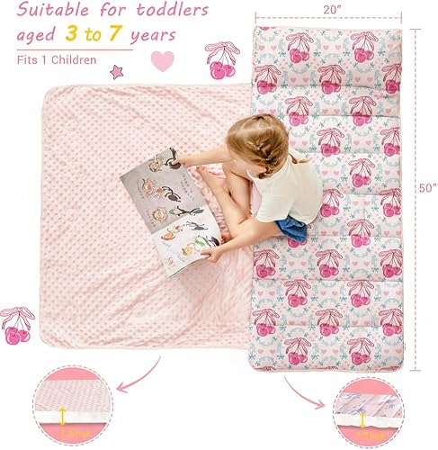 Miniatura 10 de Lasoftan Colchoneta para siesta para niños pequeños con almohada y manta, alfombrillas enrolladas extra grandes, bolsas de dormir para niños y