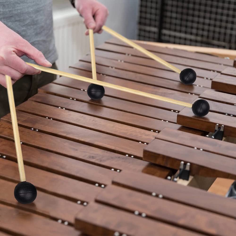Lot de 2 paires de maillets Marimba pour xylophone, bâtons de glockenspiel, maillet de clavier, en caoutchouc noir, avec poignée en bois pour jouer des instruments de percussion