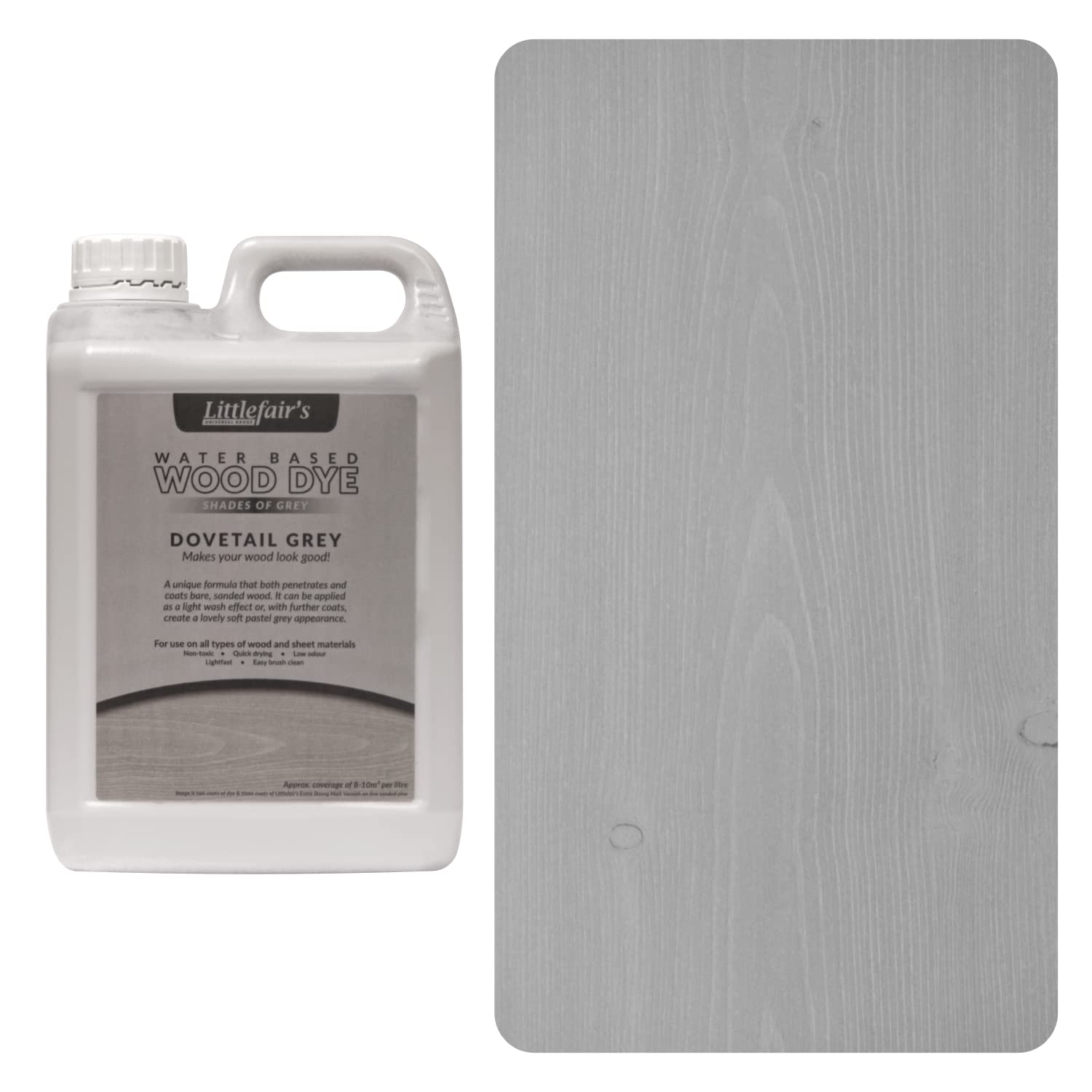 Littlefair’s Water Based Wood Stain & Dye - Pastel Range (5ltr, Dovetail Grey) Wood Dye for Indoor Timber Including Doors and Skirting Boards