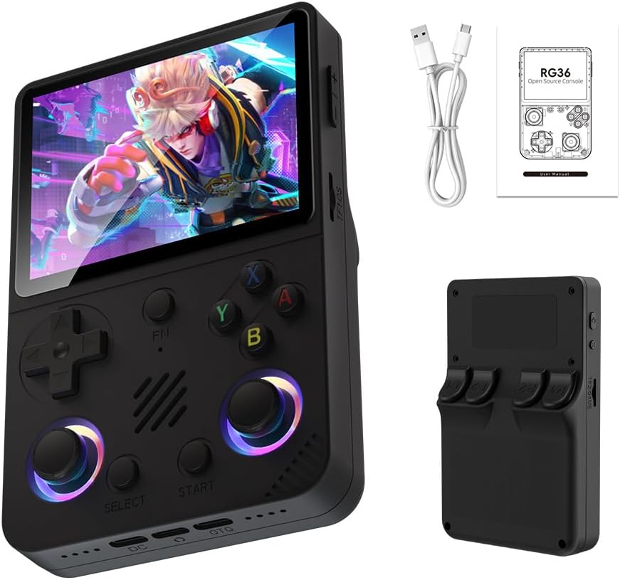 RG36 PRO – Consola de juegos de mano retro, pantalla IPS de 3.5 pulgadas, portátil para juegos, 64G integrada con 20000 juegos, batería de 3000 mAh,