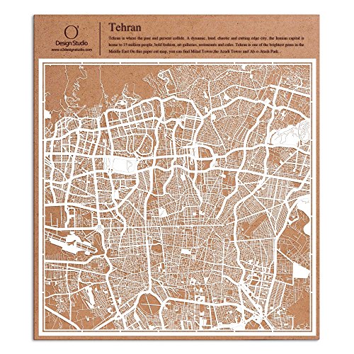 テヘラン切り絵地図、白、30x30センチ、オリジナルデザインペーパーアート、アイデアギフト