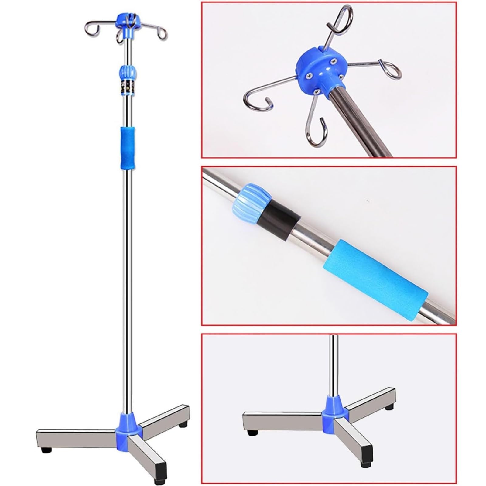Soporte Porta Portasueros médico con ruedas, soporte intravenoso de altura ajustable de acero inoxidable con bandeja y ganchos for el hogar hospitalario portatil