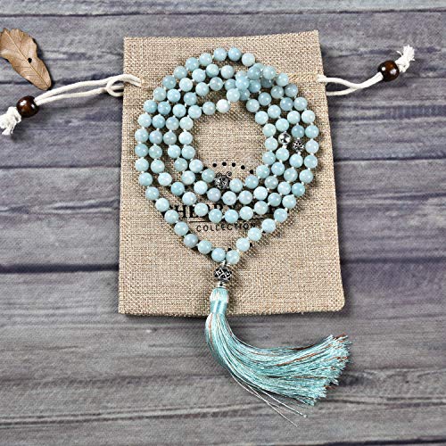 Cherry Tree Collection Mala Necklace | 108 Hand-Knotted 8mm Gemstone Round Beads, Antiqued Guru and Counter Beads, and Tassel | Meditation, Buddhist Prayer, Healing (Amazonite AA) - Image 4