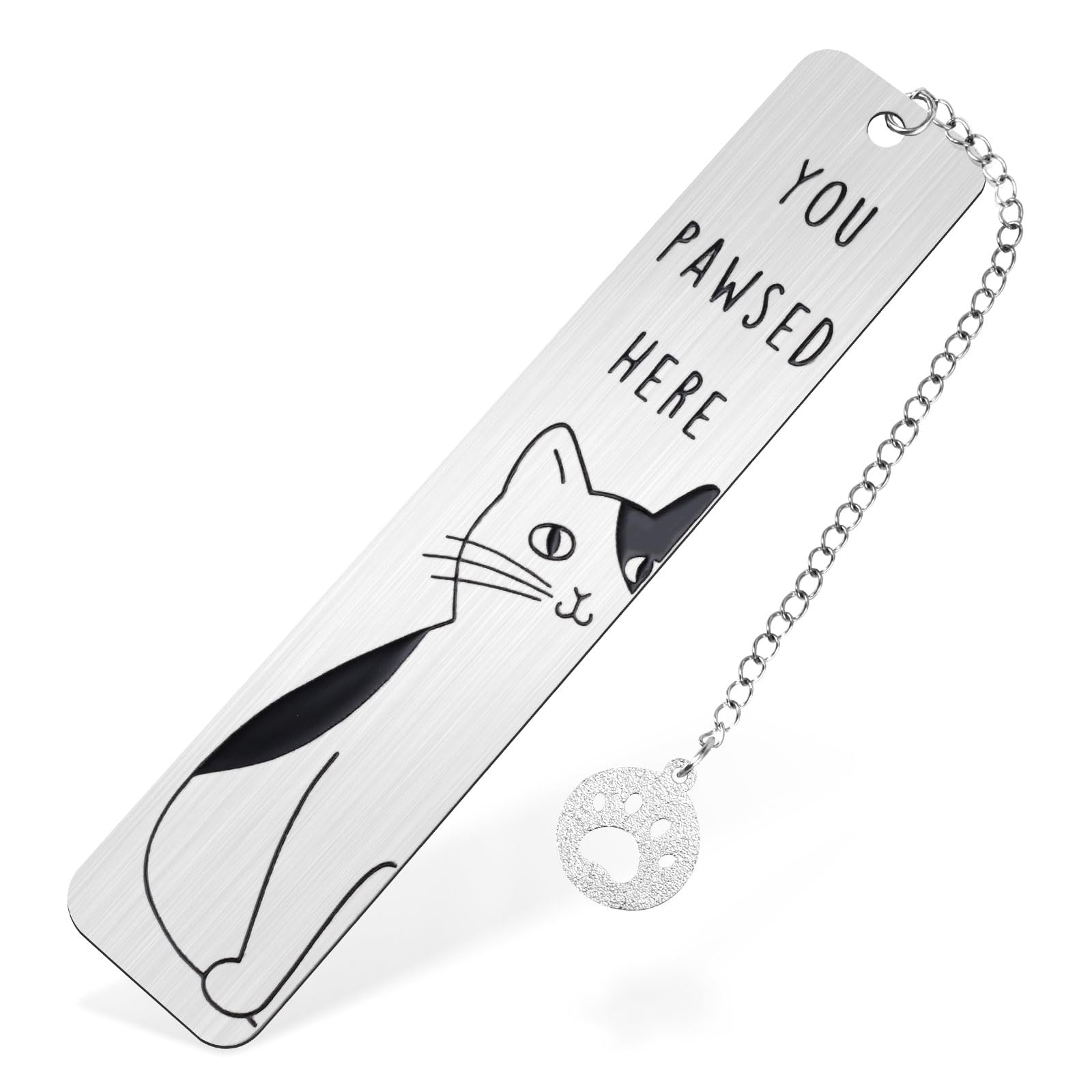 Cute Kitten Metal Pendant Bookmark, Funny You Pawsed Here Cat Book Mark for Reading Lovers Silver Animal Page Accessories Bookish Gifts for Coworkers Friends Women Men Book Club