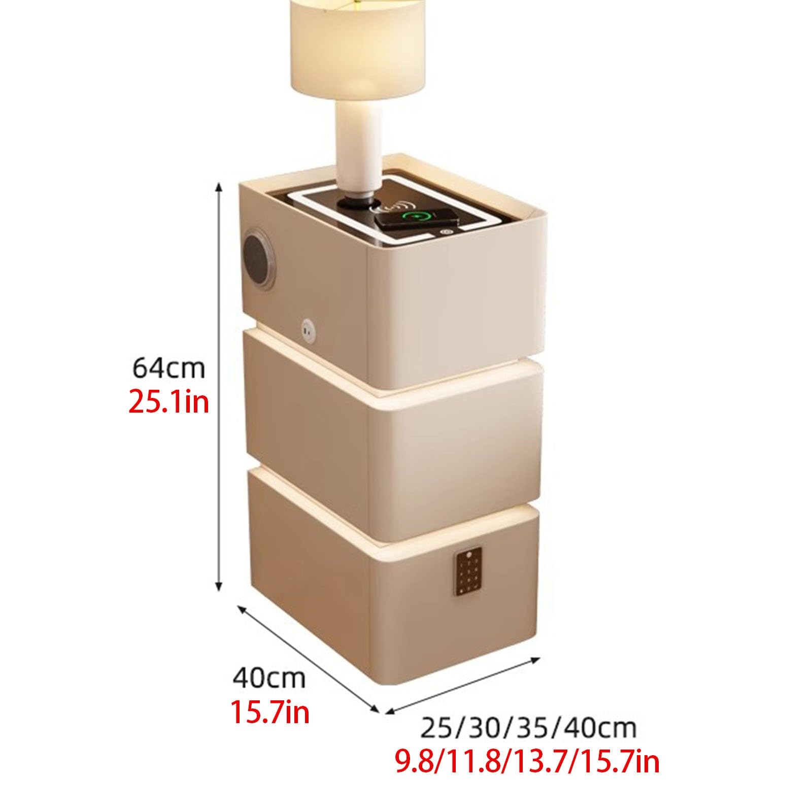 LED Nightnd z głośnikiem Bluetooth, blokada hasła, ładowanie przewodowe, nowoczesny stolik z ostrzem (30 cm / 11.8in) idealny do dekoracji pokoju