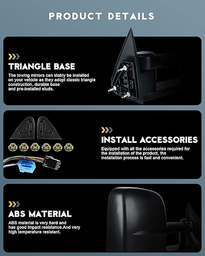 Miniatura 5 de OCPTY Par de espejos de remolque para Chevy 2003-2007 para Chevy para GMC Silverado Sierra Pickup Truck (07 modelos clásicos) con luz LED de señal