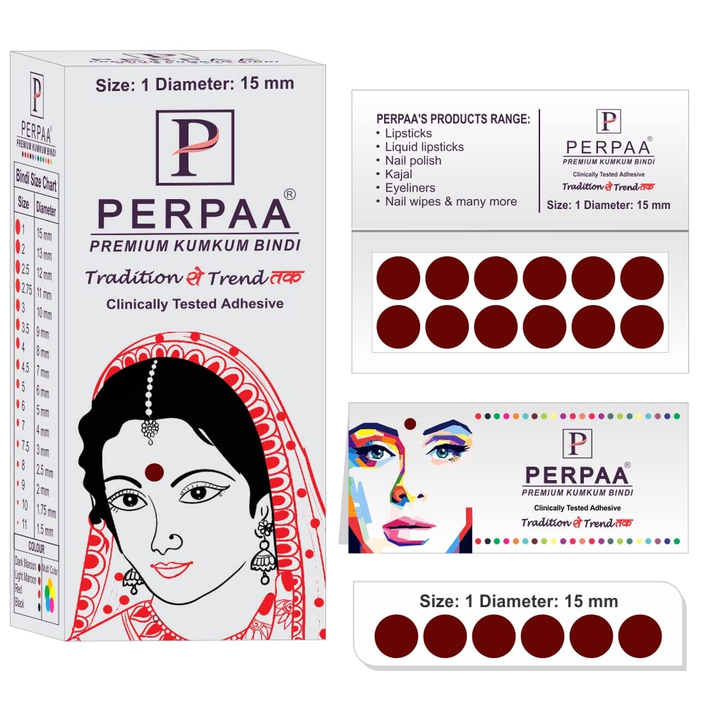 PERPAA Kumkum Dark Maroon Round Bindi Book for Ladies Forehead Pack of 2-15 Flaps Each Box (Stick On) (01, Diameter 15mm) 1