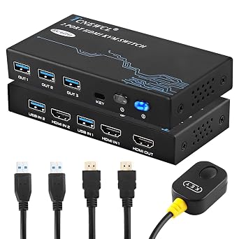 TCNEWCL KVM Switch 2 Computer 1 Monitor, 8K@60Hz 4K@120Hz USB 3.0 Switcher for Monitor Mouse Keyboard, with 2 HDMI Cables and 2 USB Cables
