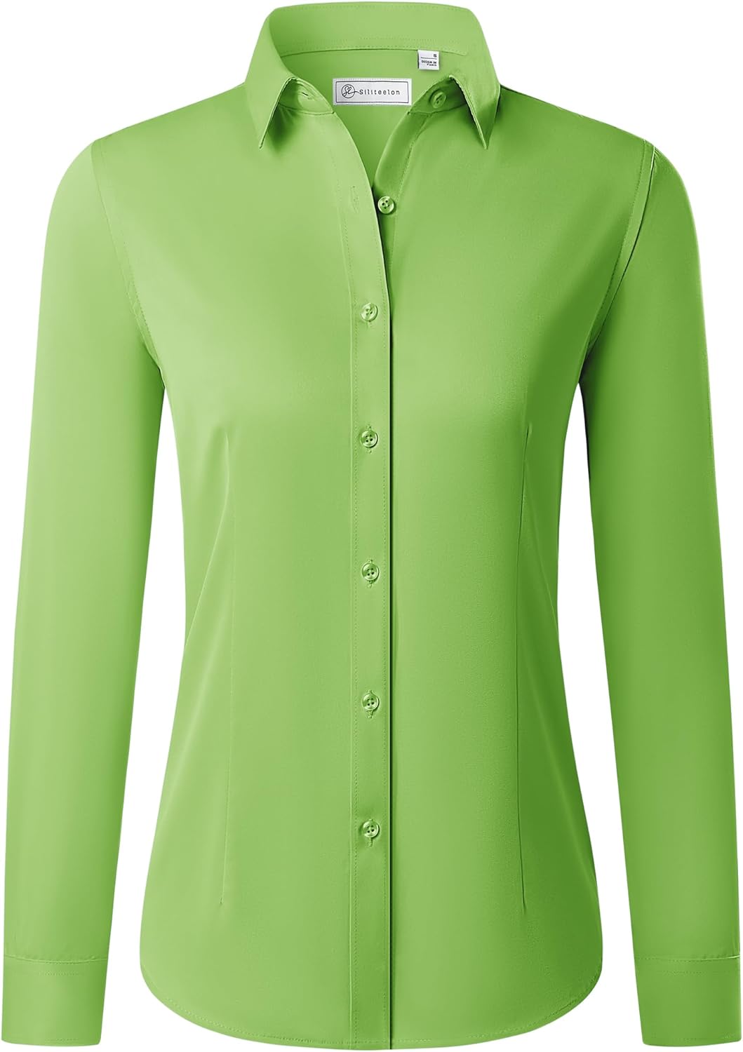 siliteelon Button Down Shirts for Women Long Sleeve Dress Shirts Wrinkle Free Collared Work Office Solid Blouses Tops
