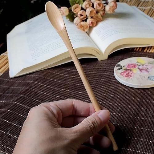 Miniatura 7 de Meiyahome - Cuchara helada de 8.3 in, cuchara ovalada de madera de 8 pulgadas, cuchara elíptica, cuchara agitadora de madera maciza, mango redondo,
