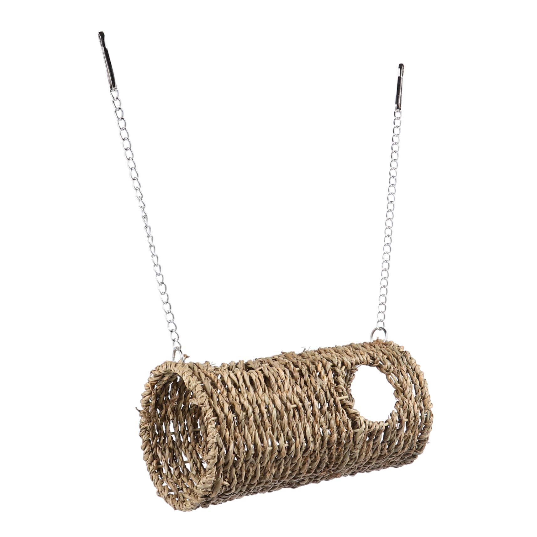 Happyyami Pet Tunnel House Hand Woven Straw Hamster Nest with Hanging Chains for Animals Fun and Space for Hamsters Guinea Pigs and More