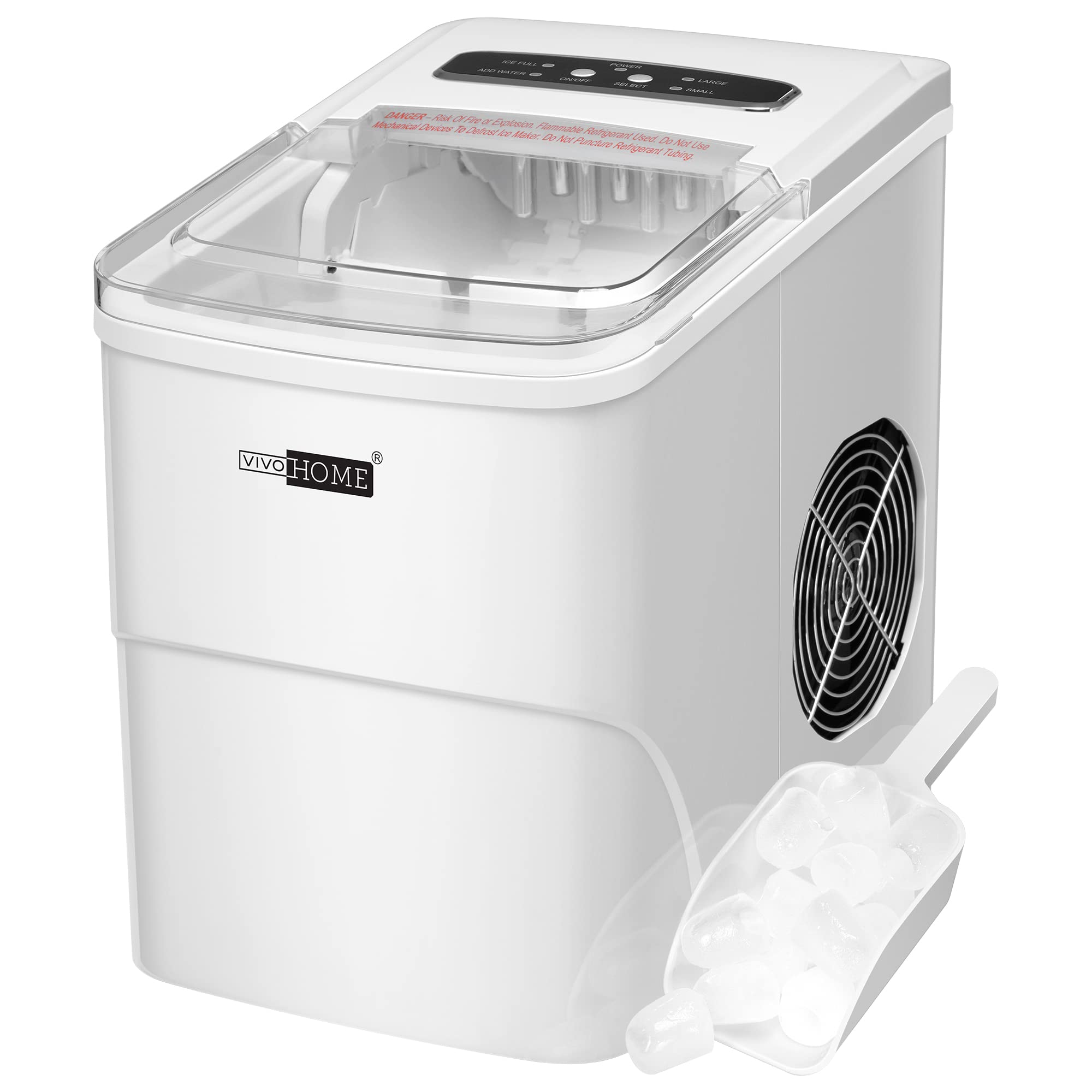 VIVOHOME Electric Portable Compact Countertop Automatic Ice Cube Maker Machine with Self Cleaning Function Visible Window and Hand Scoop White 26.5lbs/Day | Fridge.com