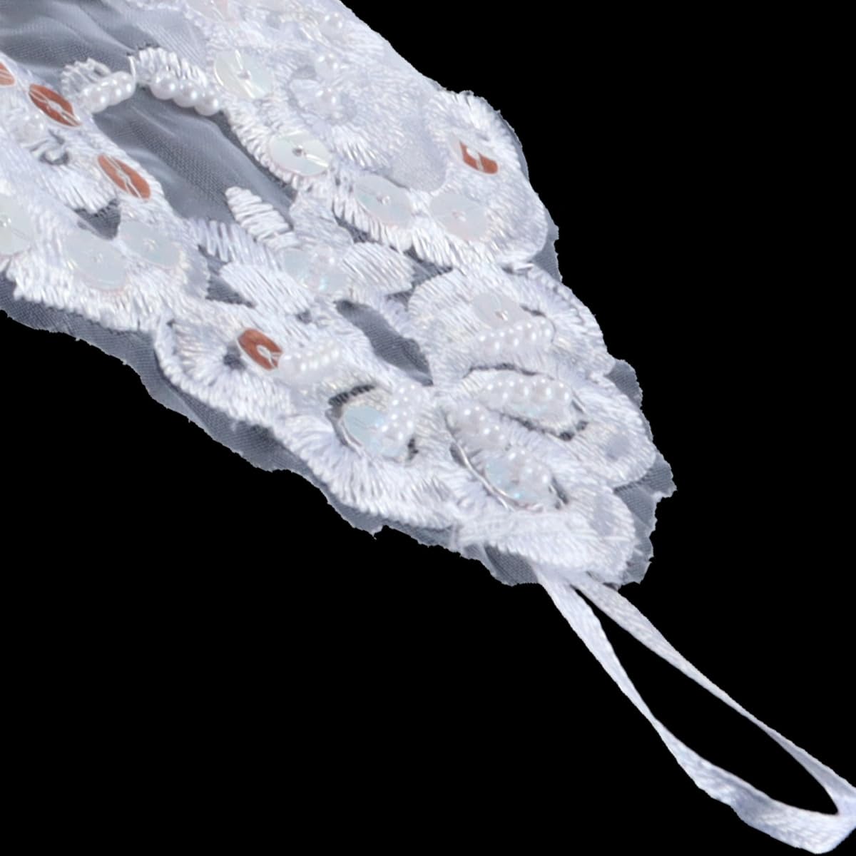 1 par de guantes largos sin dedos de satén con encaje y lentejuelas para niñas de flores, para boda, comunión, dama de honor, color blanco