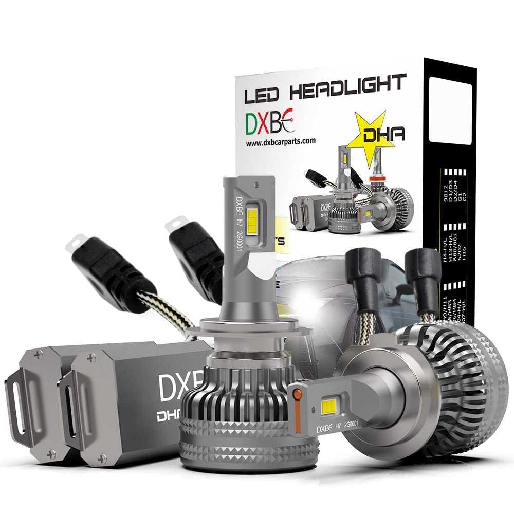 DXBC H7 LED Car Headlight Bulbs, 100W 12000LM 300% Extremely Bright Light, 6500K Cool White LED Bulb for Low Beam and High Beam Headlights, Plug and Play, IP68 - Pack of 2