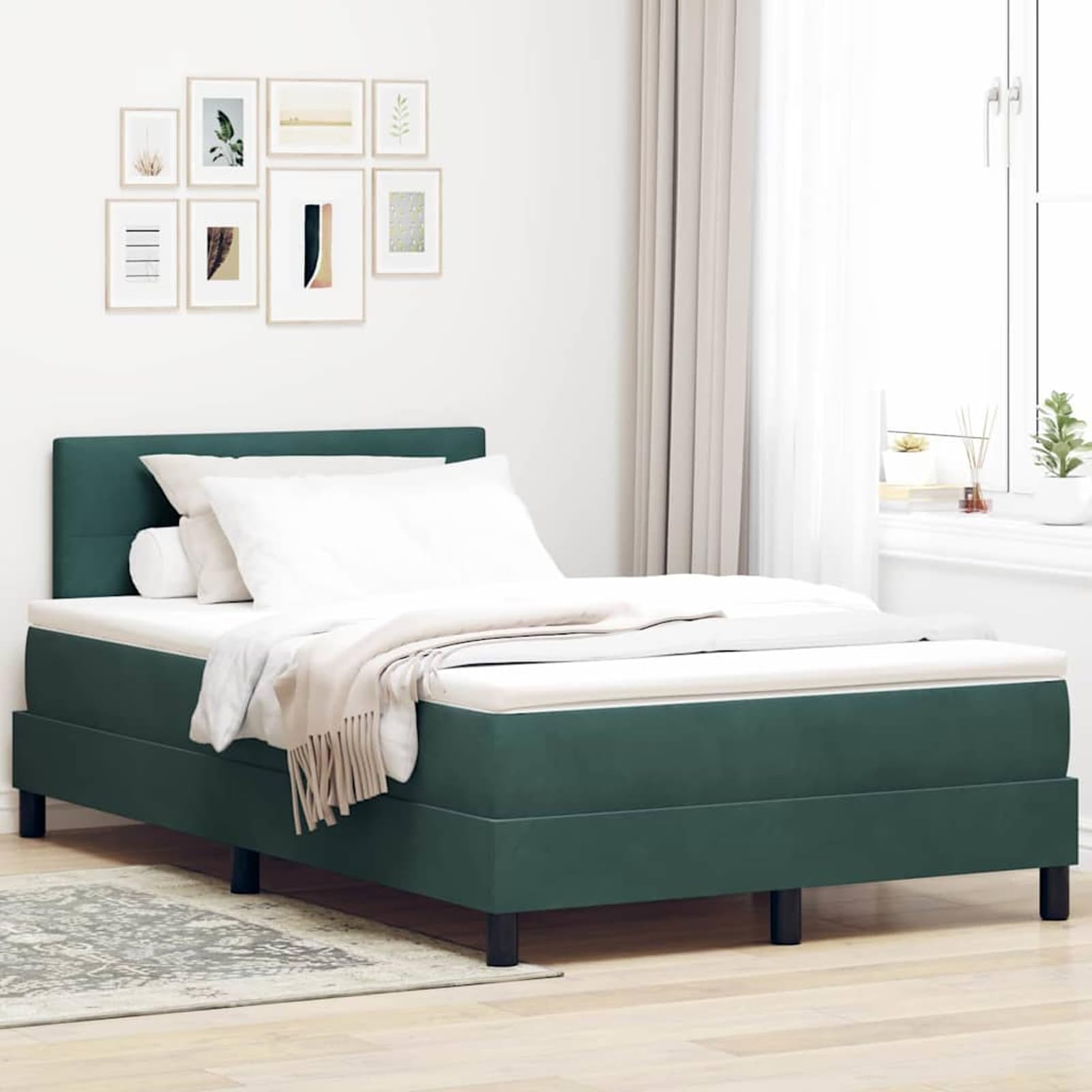 ATOMSTACK MAKER Letto a molle, 120 x 200 cm, colore verde scuro, effetto velluto, testiera regolabile in altezza, materasso e topper, rete a doghe stabile, design moderno per 2 persone (280 kg)