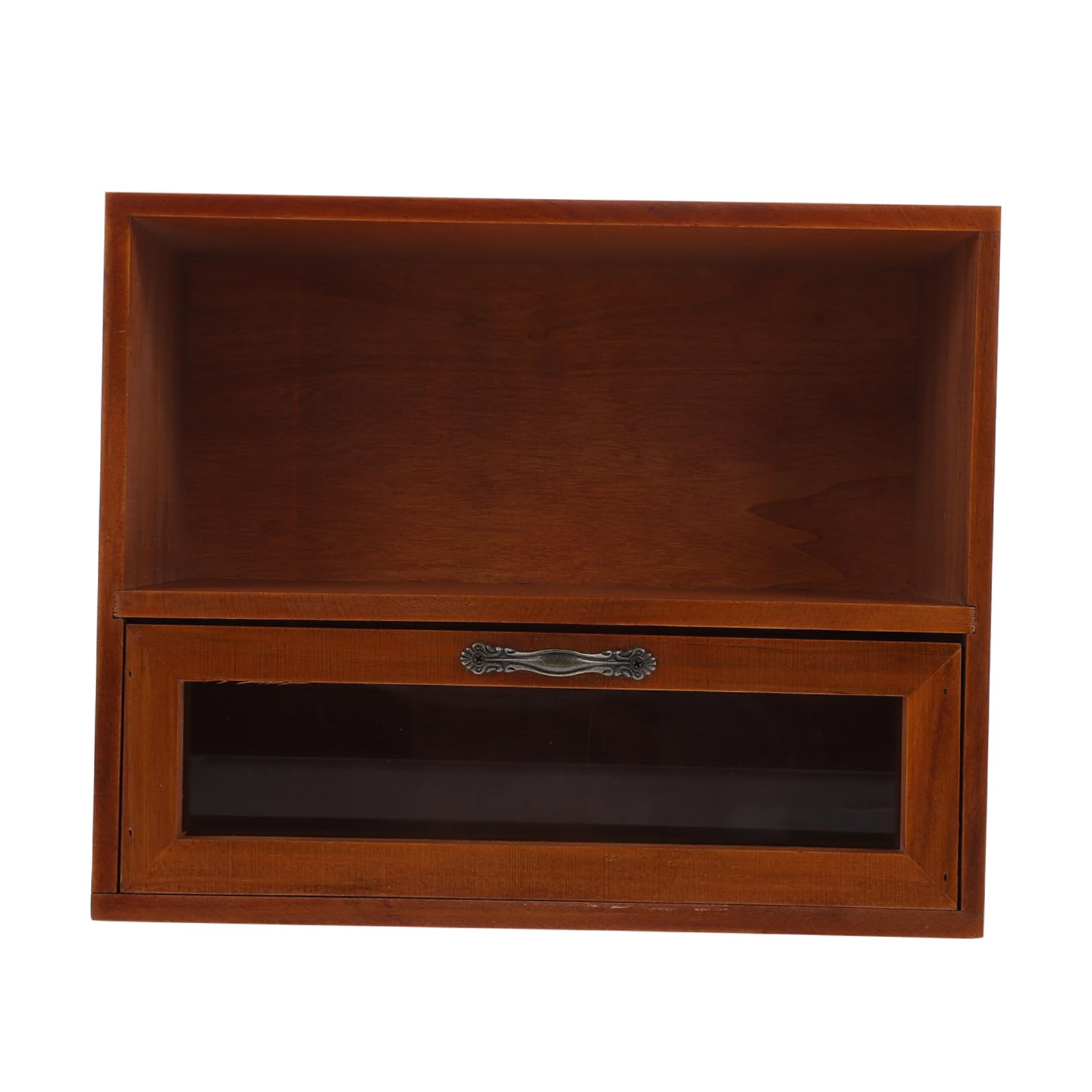 OSALADI Retro Wooden Drawer Storage Box with Acrylic Front Compartment Lockers for Jewelry Office Supplies Cosmetics Stylish Desktop Organizer for Easy Access and Elegant