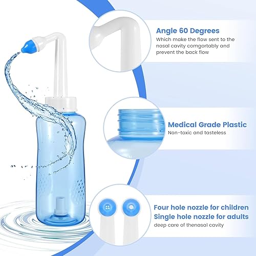 Miniatura 4 de Irrigación nasal portátil, sin fugas, enjuague sinusal para varios síntomas nasales, máquina limpiadora de nariz para adultos y niños, con 30