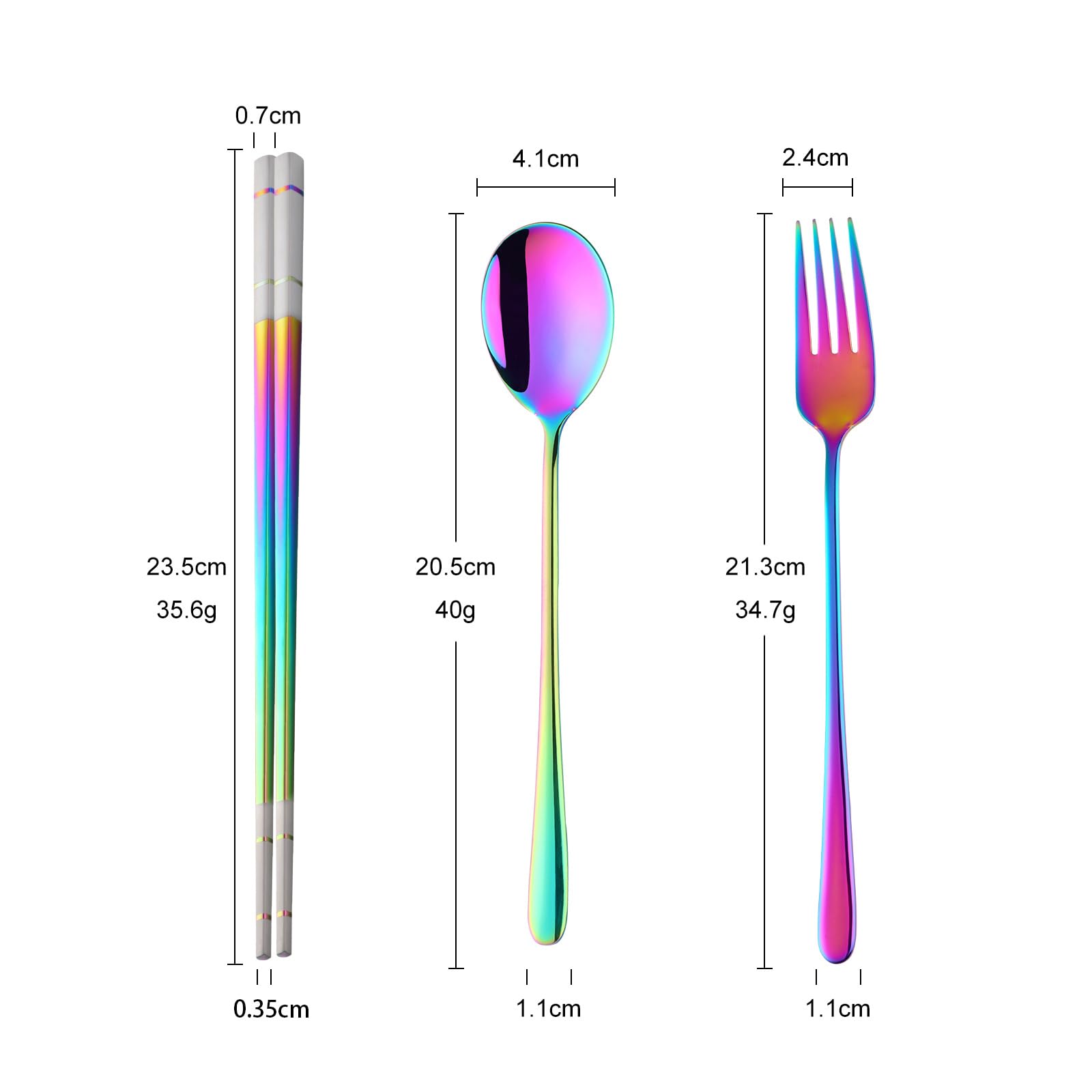 Buyer Star Stainless Steel Korean Chopsticks Spoons and Fork Set, 2 Pack Reusable Forks and Spoons Silverware Korean Utensil Set, Portable Utensils Dinnerware for Home (Rainbow)