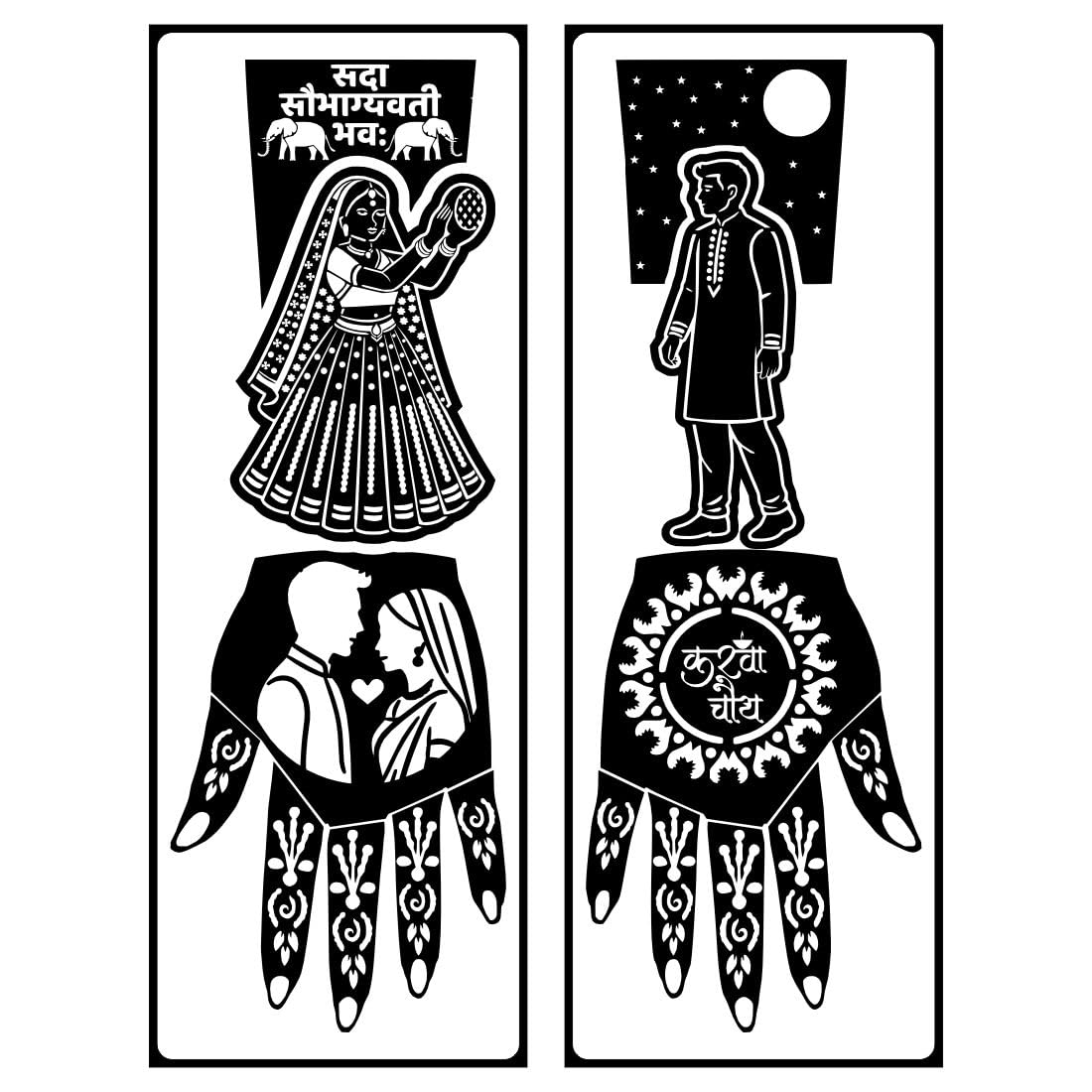 Temporary Tattoowala Traditional Bridal Henna Stencil with Karwa Chauth Theme and Love Symbols-picture-10